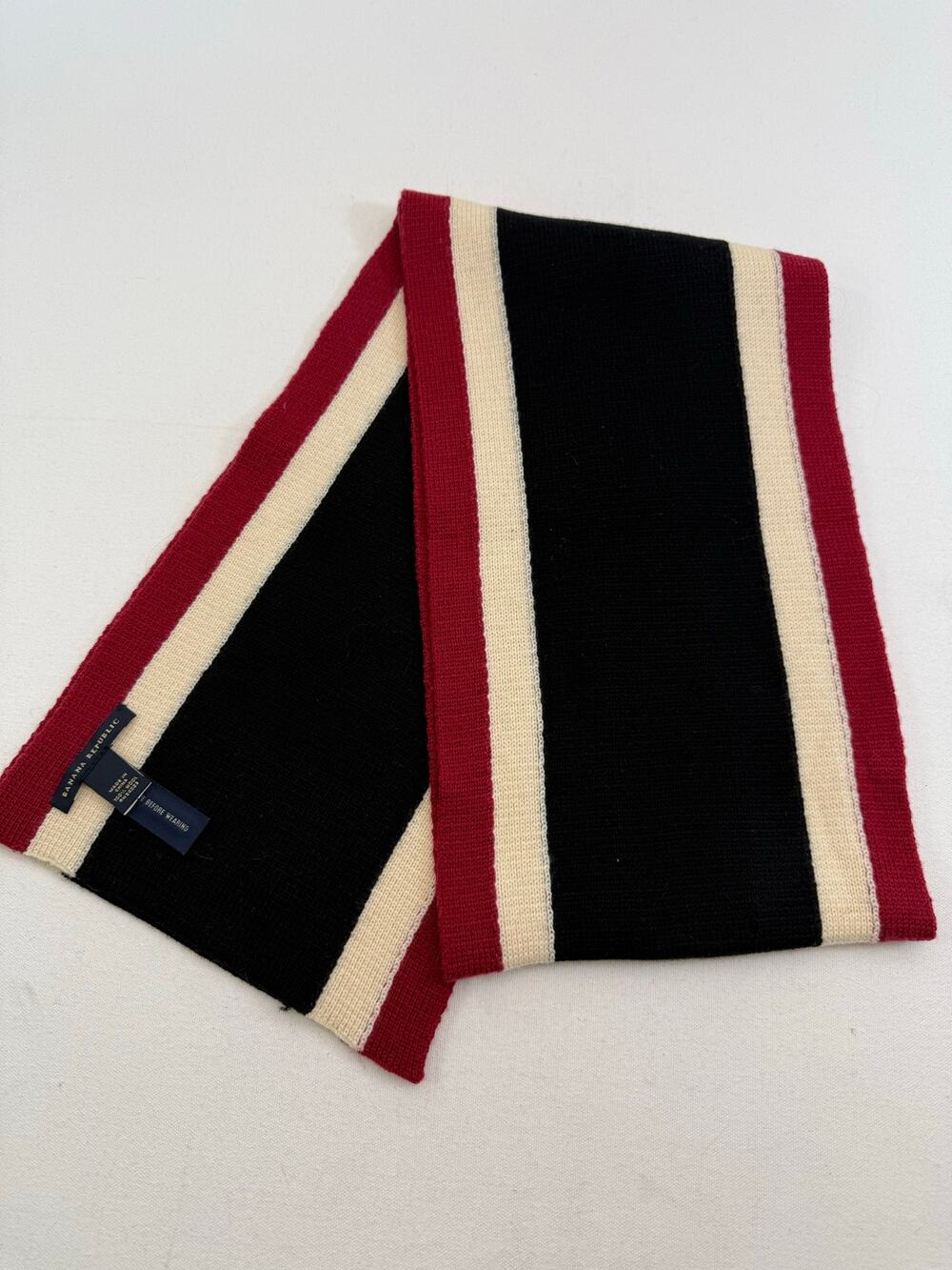 Banana Republic 100% Wool Stripe Knit Scarf Red Black Ivory